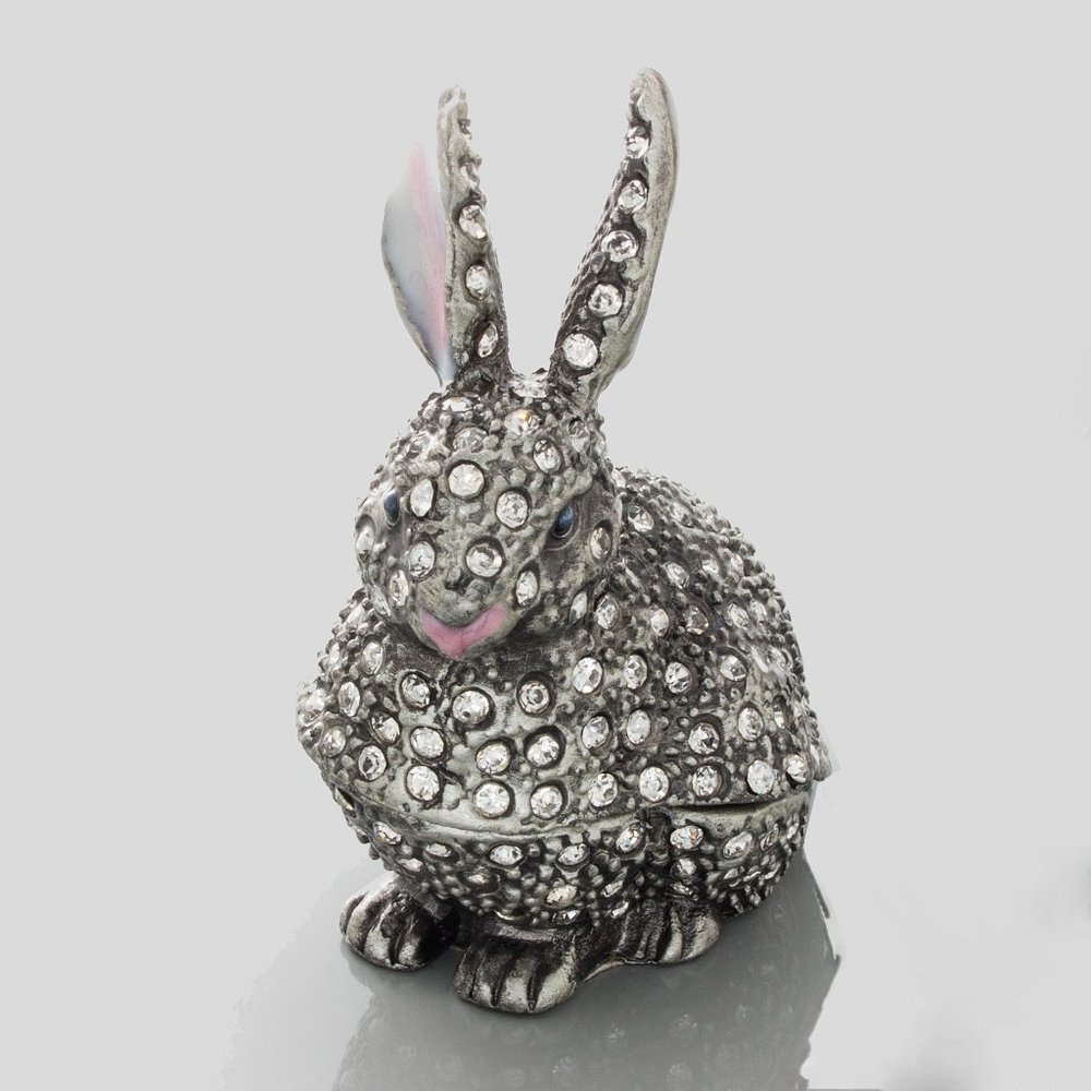 Silver-tone Studded and Enameled Bunny Rabbit Trinket Box, Year of the Rabbit